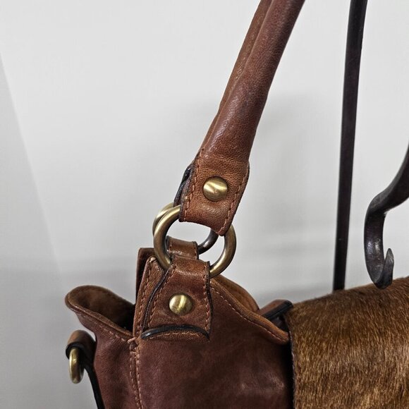 Amber Rose Brown Leather Shoulder Bag Boho Fur Flaw - Picture 2 of 16